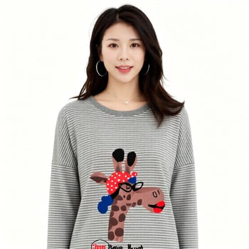 Pamut hosszú ujjú hálóing, női, egydarabos fazon, kerek nyak, hosszú szoknya