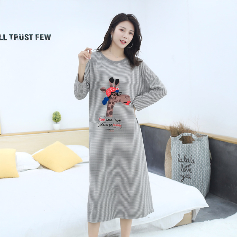 Pamut hosszú ujjú hálóing, női, egydarabos fazon, kerek nyak, hosszú szoknya