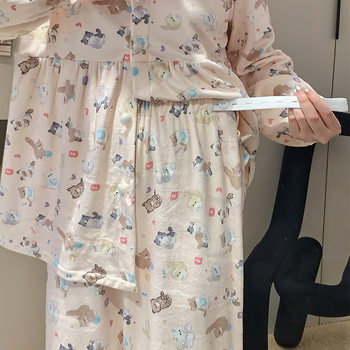 Rasedate ööriiete komplekt: Sea Island fleece, pikad varrukad, vaba lõige, Turn-down kaelus, Cartoon Animation Muster