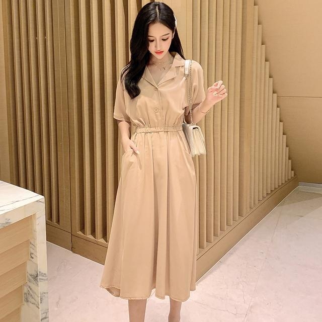 Рокля за кърмене с поло яка, 3/4 ръкави, ръкави принцеси, PVC плат (≤30%), китайски стил, артистичен винтаж