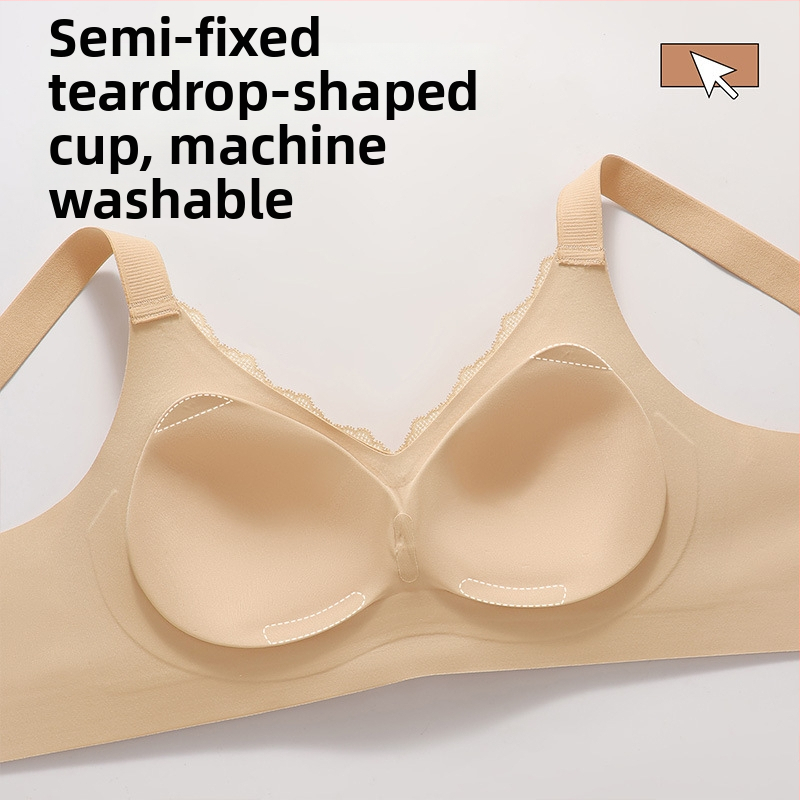Bezšvová podprsenka s jemnou oporou, V výstrih, krajka, košíčky 3/4 z peny, bez drôtov