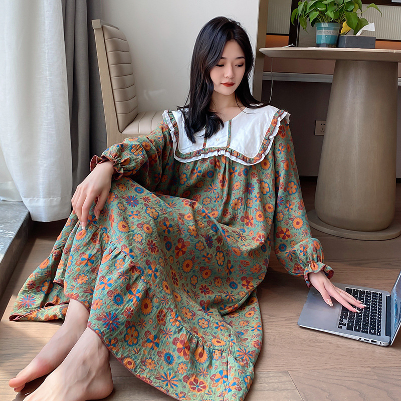 100% pamut hálóing otthoni viselésre, hosszú ujjú, rajzfilm mintázat, vékony légáteresztő anyag