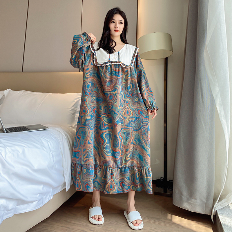 100% pamut hálóing otthoni viselésre, hosszú ujjú, rajzfilm mintázat, vékony légáteresztő anyag