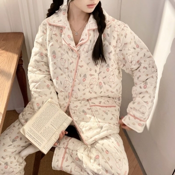 Пижамен комплект за майчинство и кърмене с дълги ръкави, поло яка, стандартна дължина — TR плат, PVC до 30%, полиестер до 30%