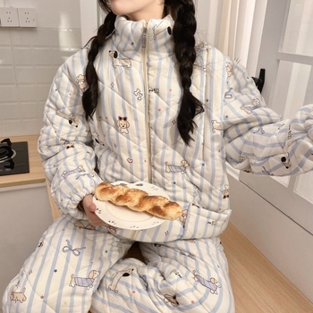 Пижамен комплект за майчинство и кърмене с дълги ръкави, поло яка, стандартна дължина — TR плат, PVC до 30%, полиестер до 30%