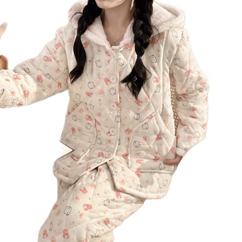 Пижамен комплект за майчинство и кърмене с дълги ръкави, поло яка, стандартна дължина — TR плат, PVC до 30%, полиестер до 30%