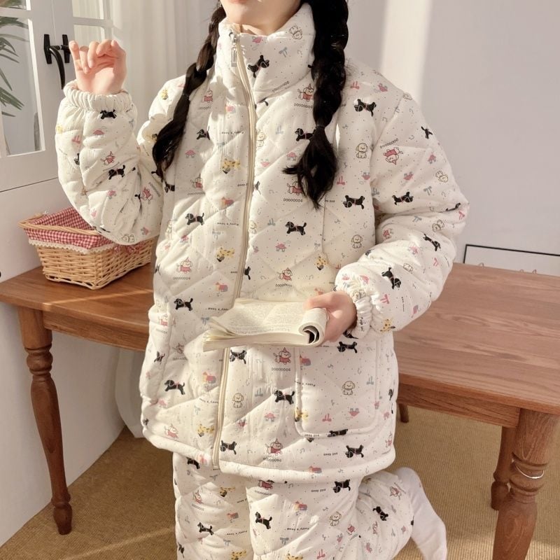 Пижамен комплект за майчинство и кърмене с дълги ръкави, поло яка, стандартна дължина — TR плат, PVC до 30%, полиестер до 30%