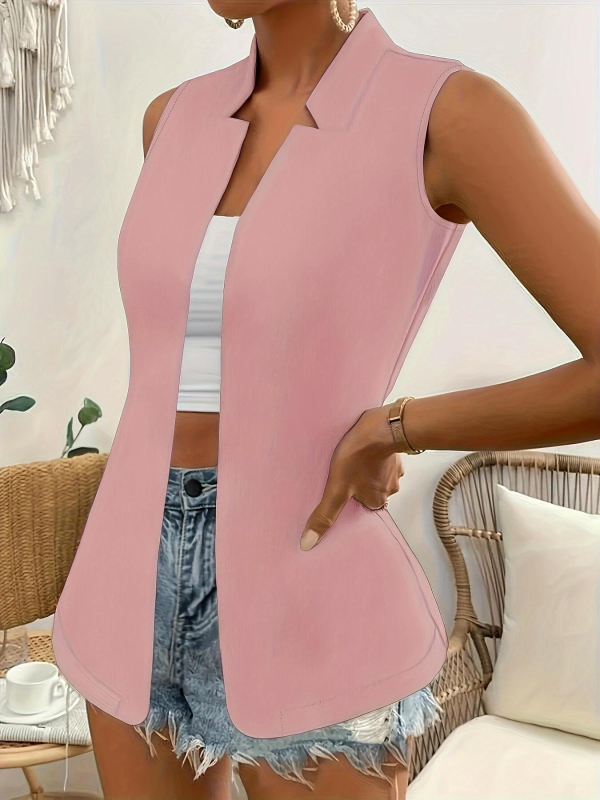 Női ujj nélküli mellény, karcsú szabásvonalú, irodai stílushoz, álló gallér, gombok nélkül, poliészter (normál hossz; álló gallér; poliészter; gombok nélkül)