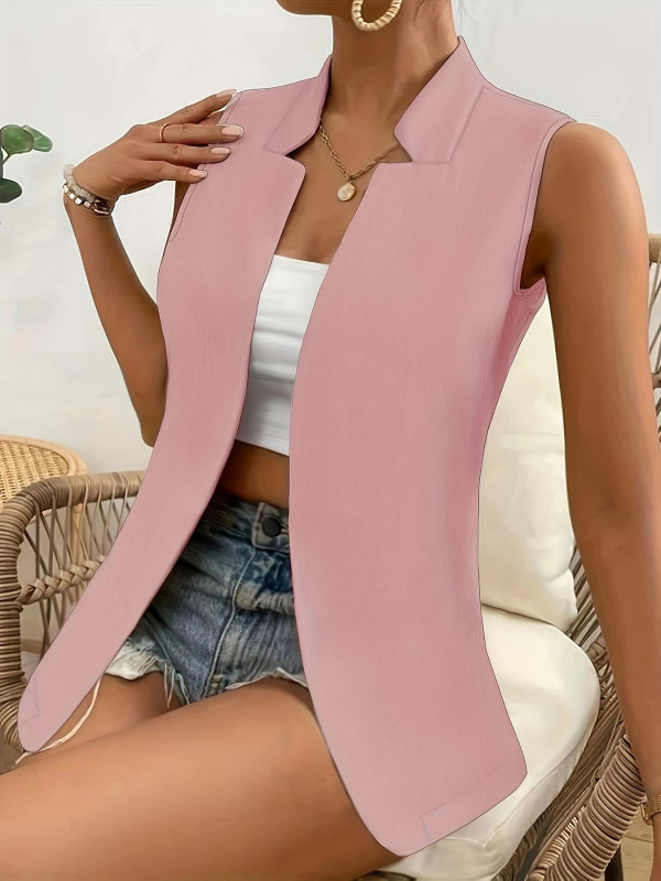 Női ujj nélküli mellény, karcsú szabásvonalú, irodai stílushoz, álló gallér, gombok nélkül, poliészter (normál hossz; álló gallér; poliészter; gombok nélkül)