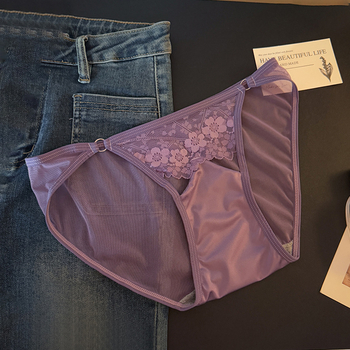 Chiloți damă din dantelă talie joasă, jacquard floral, căptușeală din bumbac