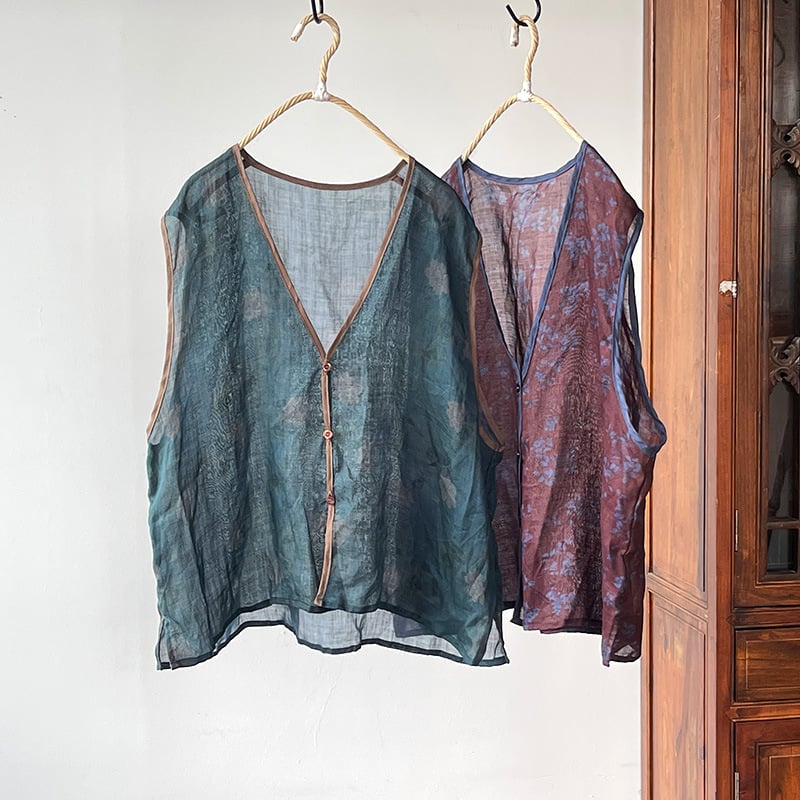 Ženska ramie vest, retro stil, labav kroj, jednostruko zatvaranje, materijal: ramie >95%