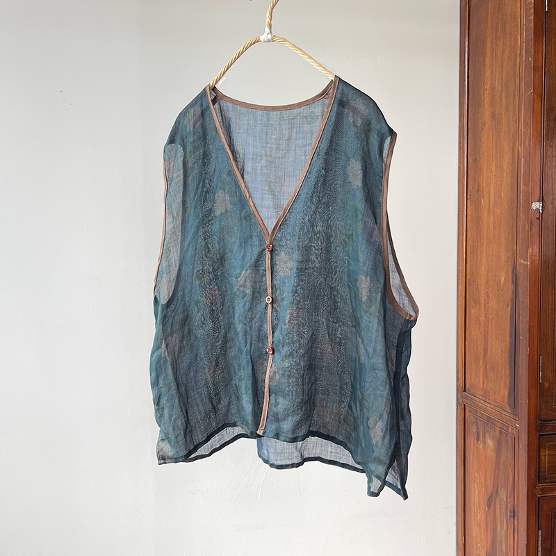 Ženska ramie vest, retro stil, labav kroj, jednostruko zatvaranje, materijal: ramie >95%