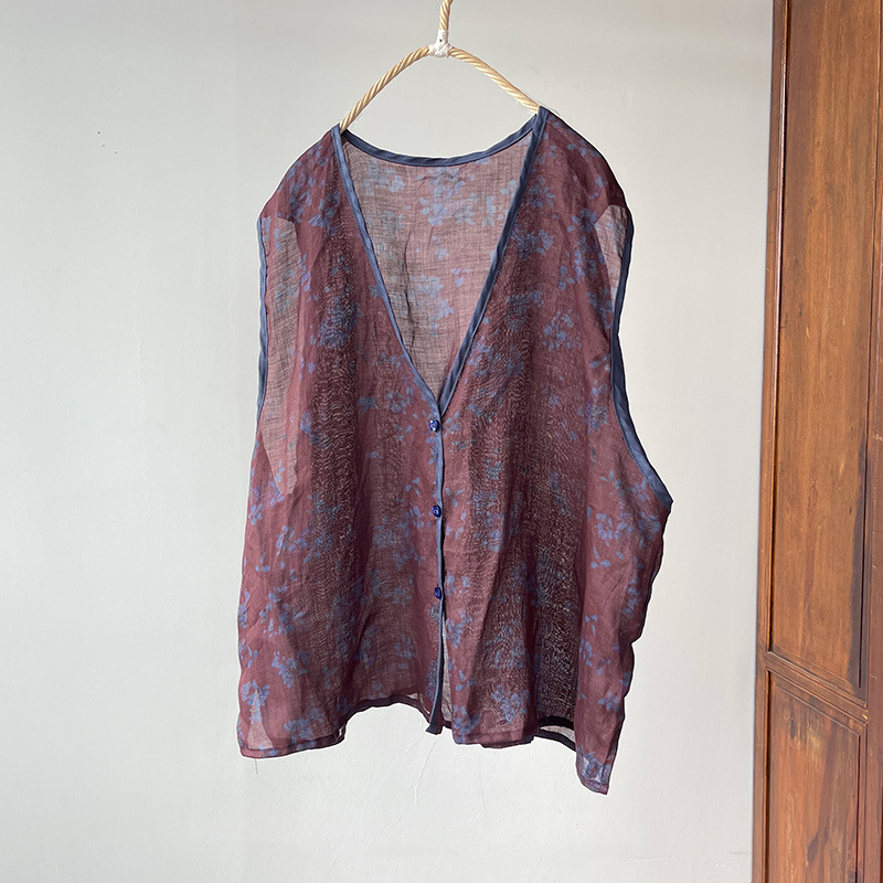 Ženska ramie vest, retro stil, labav kroj, jednostruko zatvaranje, materijal: ramie >95%