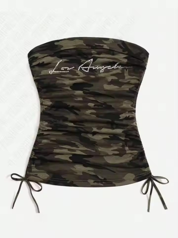 Tube top stil, kamuflažni uzorak, slim kroj, strapless, Polyester
