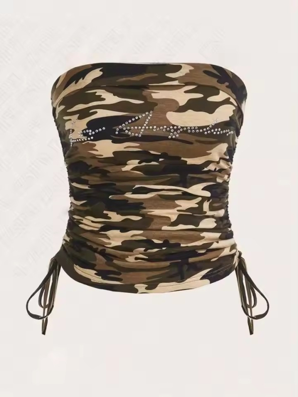 Tube top stil, kamuflažni uzorak, slim kroj, strapless, Polyester
