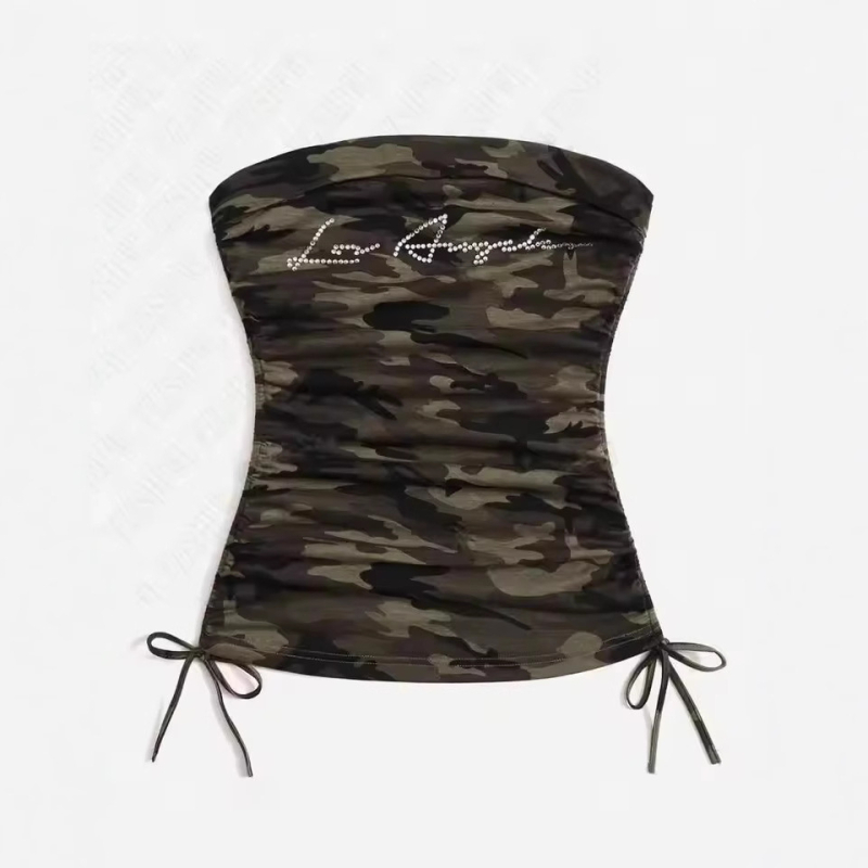 Tube top stil, kamuflažni uzorak, slim kroj, strapless, Polyester