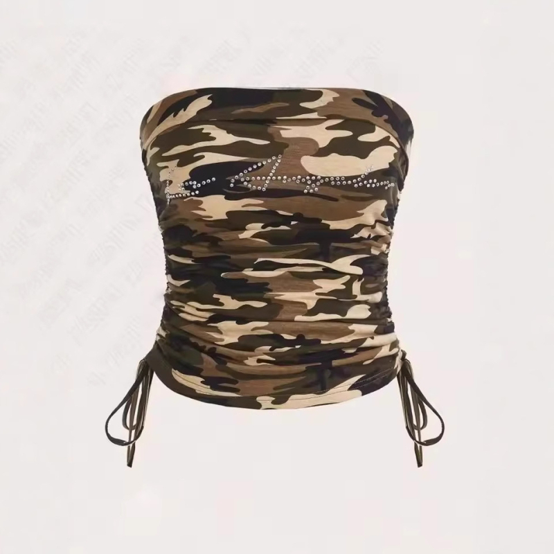 Tube top stil, kamuflažni uzorak, slim kroj, strapless, Polyester
