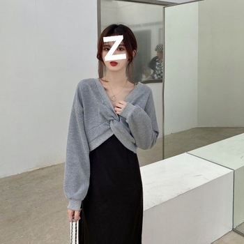 Двучастков комплект за кърмене: рокля със презрамки в стил суитшър, пролетно-есенен модел, ръкави ¾, яка polo.