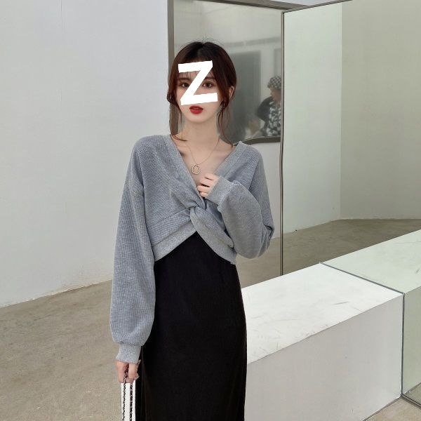 Двучастков комплект за кърмене: рокля със презрамки в стил суитшър, пролетно-есенен модел, ръкави ¾, яка polo.