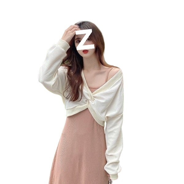 Двучастков комплект за кърмене: рокля със презрамки в стил суитшър, пролетно-есенен модел, ръкави ¾, яка polo.