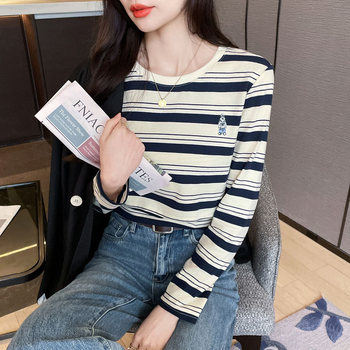 Puuvillane imetamis-T-särk pikkade varrukatega, triibuline muster, pärast sünnitust