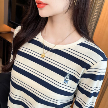 Puuvillane imetamis-T-särk pikkade varrukatega, triibuline muster, pärast sünnitust