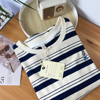 Puuvillane imetamis-T-särk pikkade varrukatega, triibuline muster, pärast sünnitust