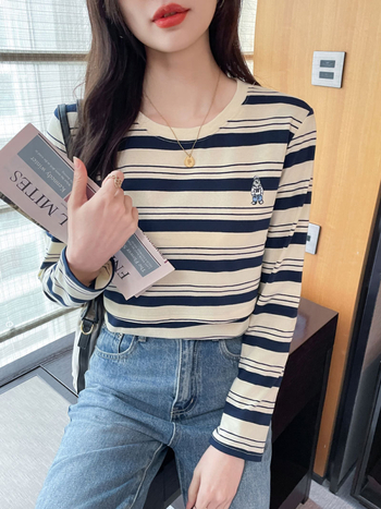 Puuvillane imetamis-T-särk pikkade varrukatega, triibuline muster, pärast sünnitust