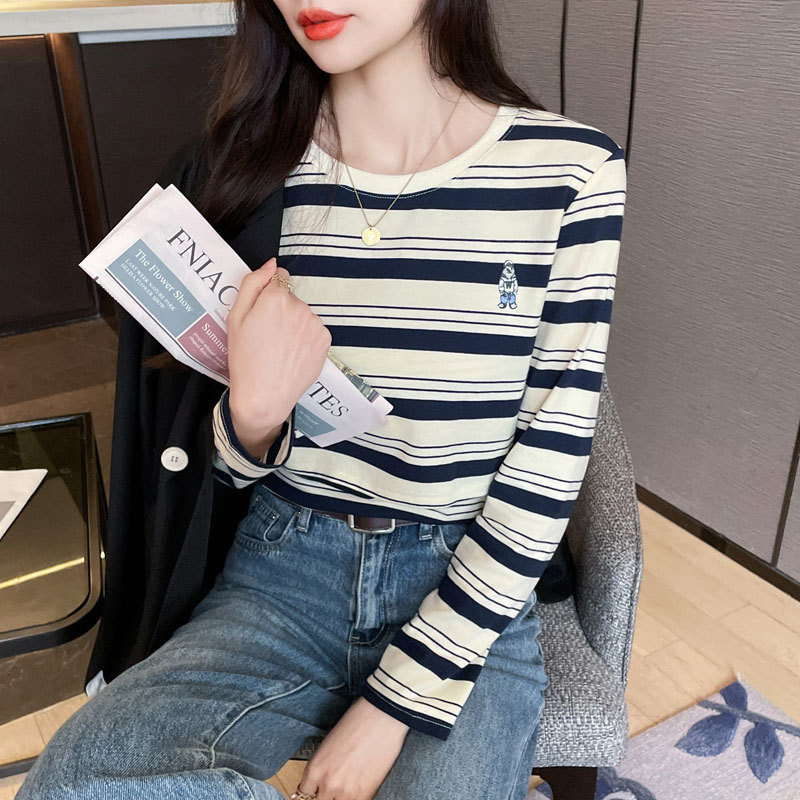 Puuvillane imetamis-T-särk pikkade varrukatega, triibuline muster, pärast sünnitust