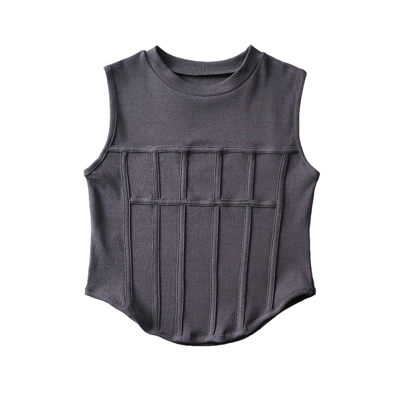 Ženski bez rukava cropped top s fishbone corset, street-hipster stil, pamuk, proljeće 2022, za odrasle