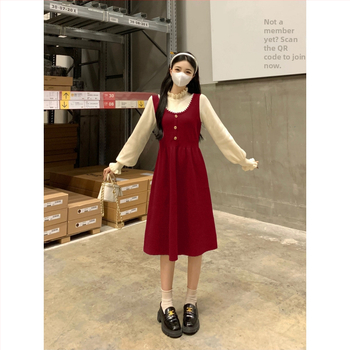 Φθινοπωρινό-χειμερινό φόρεμα θηλάσματος για εξόδους το 2025, με γιακά σε σχήμα φύλλου λωτού, μακριά μανίκια, πλεκτό ύφασμα, σχέδιο με πάνελ, Α-line μέχρι τον μέσο μηρό, άνοιγμα θηλασμού.