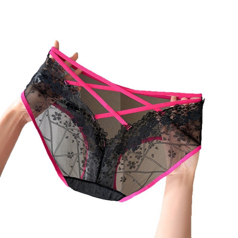 Chiloți din dantelă cu imprimeu leopard pentru femei, talie înaltă, curele încrucișate, țesătură tricotată din dantelă