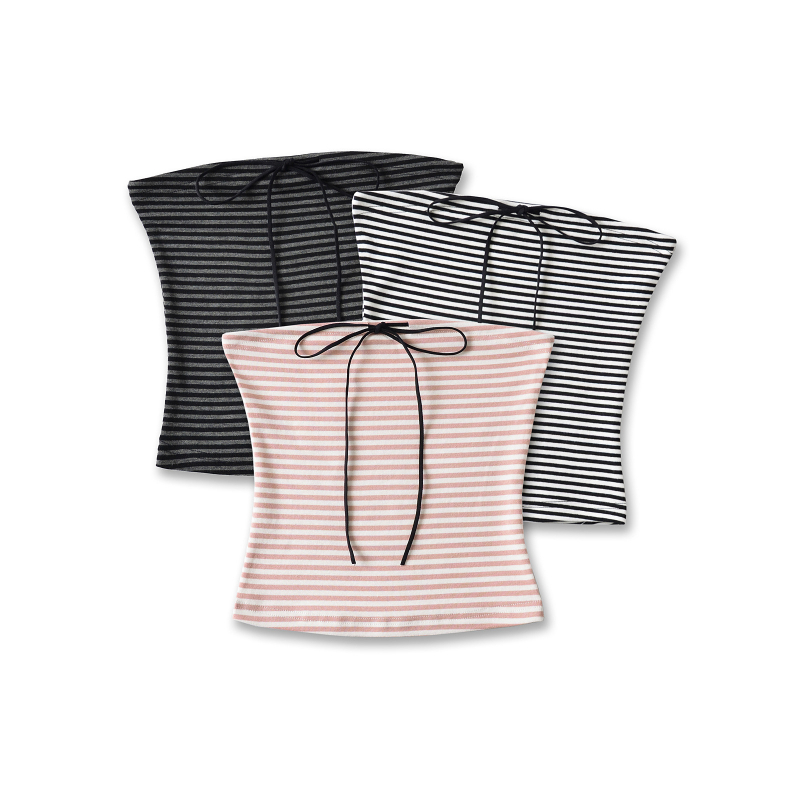 Bezrameni top s kontrastnim prugama, elastičan, mašna na trakama, proljeće 2025 (Materijal: Spandex; Glavni materijal: Spandex; Sadržaj: <30%; Stil: street fashionista)