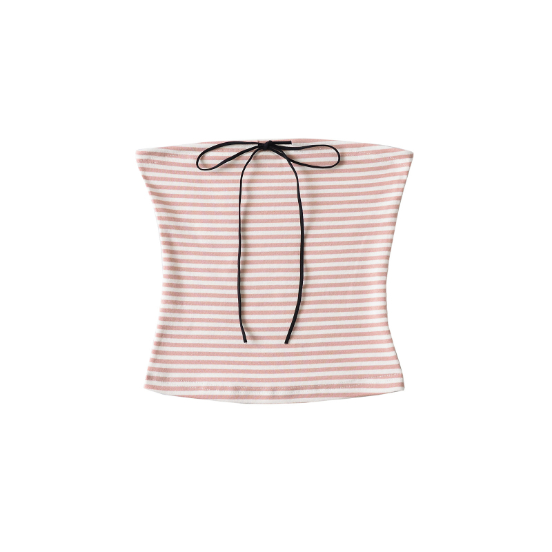 Bezrameni top s kontrastnim prugama, elastičan, mašna na trakama, proljeće 2025 (Materijal: Spandex; Glavni materijal: Spandex; Sadržaj: <30%; Stil: street fashionista)