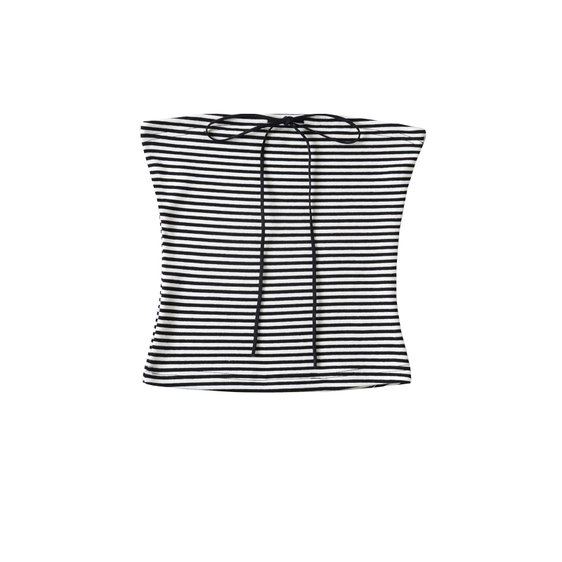 Bezrameni top s kontrastnim prugama, elastičan, mašna na trakama, proljeće 2025 (Materijal: Spandex; Glavni materijal: Spandex; Sadržaj: <30%; Stil: street fashionista)