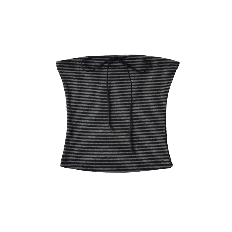 Bezrameni top s kontrastnim prugama, elastičan, mašna na trakama, proljeće 2025 (Materijal: Spandex; Glavni materijal: Spandex; Sadržaj: <30%; Stil: street fashionista)