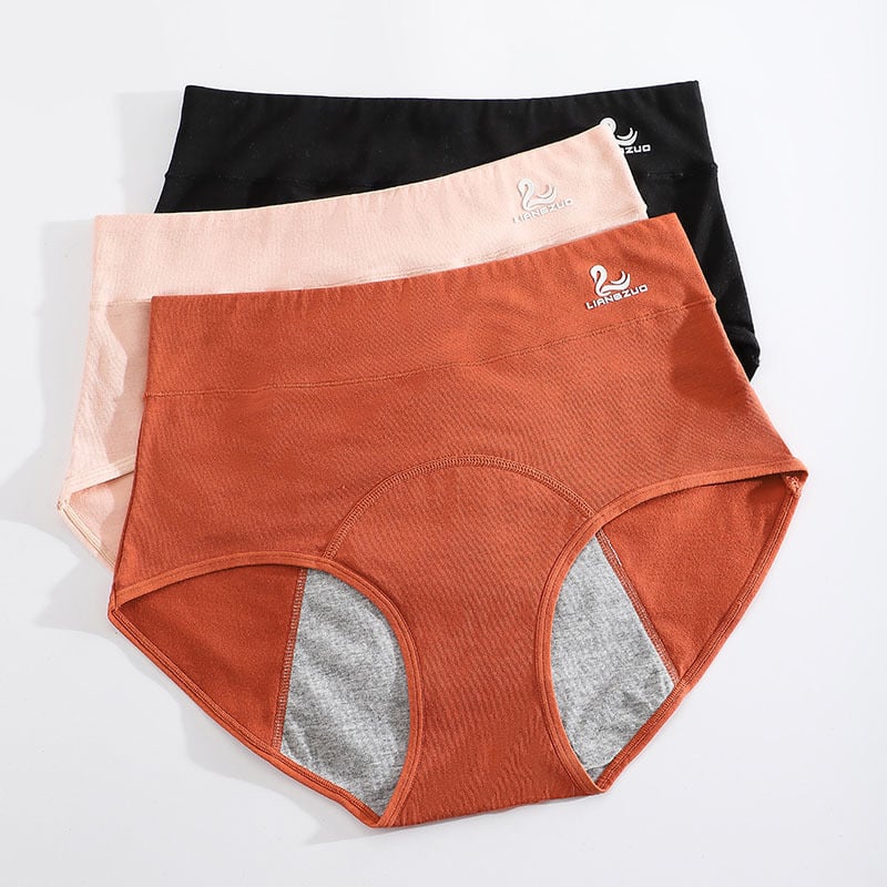 Lenjerie intimă menstruală din bumbac cu talie medie-înaltă, 95% bumbac în țesătură principală, 100% bumbac în căptușeală, model solid