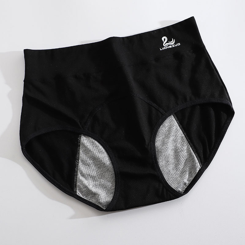 Lenjerie intimă menstruală din bumbac cu talie medie-înaltă, 95% bumbac în țesătură principală, 100% bumbac în căptușeală, model solid
