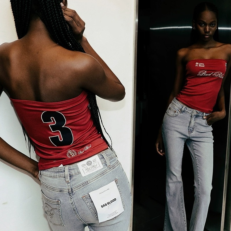 Дамски тръбен топ, памук, 80–90% памук, тясна кройка, букви/текст принт, уличен хипстър стил