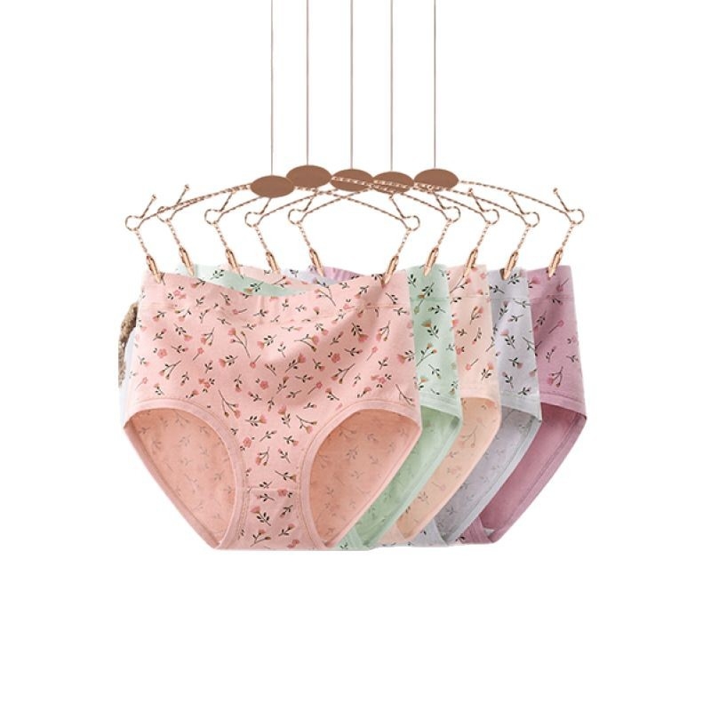 Női pamut alsónemű, légáteresztő, magas derekú, virágmintás, 95–100% pamut