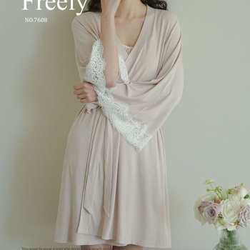 Prancūziški nėrinių naktiniai iš viskozės, ilgos rankovės, plonas audinys, V kaklo iškirptė, kvėpuojantis, tinkamas visoms metų laikams