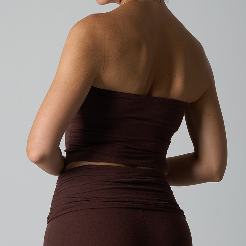 Ženski bandeau top bez naramenica s podstavkom, bezšivni, prozračni wrap dizajn