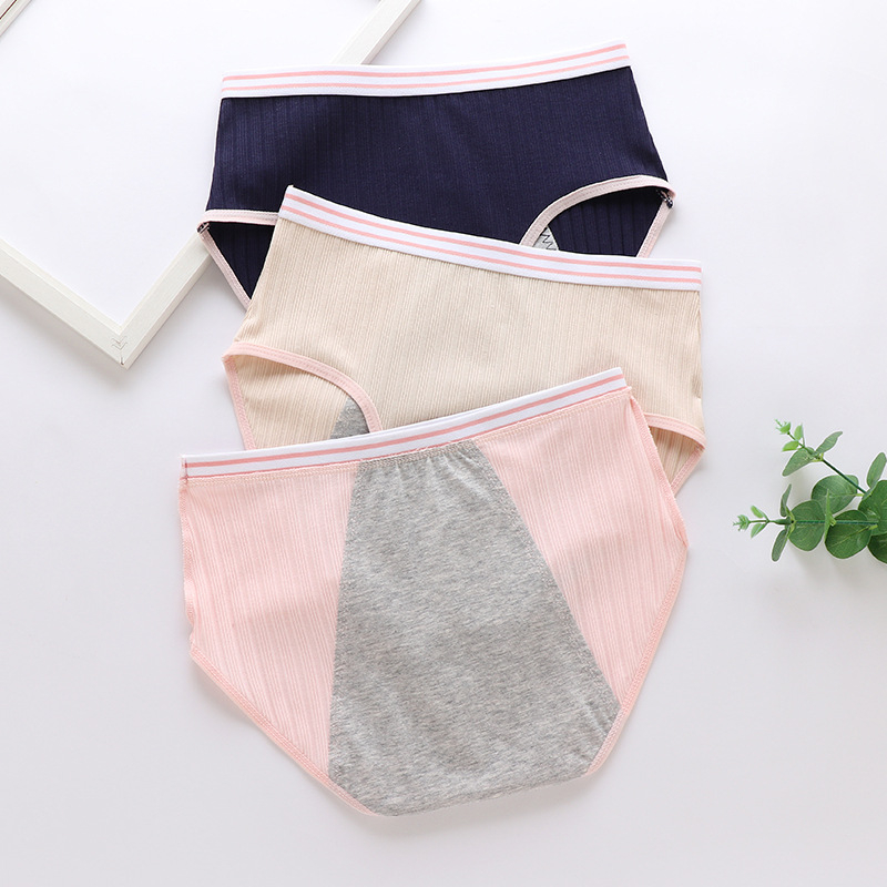 Pamukaste ženske menstrualne gaćice s zaštitom od curenja, prugasti uzorak, srednji pojas