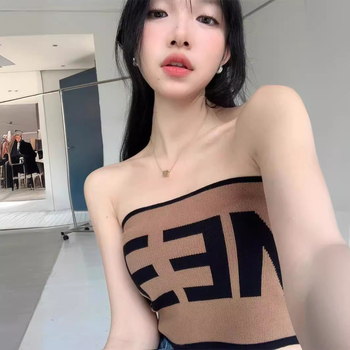 Američkog stila retro pleteni tube top s natpisom, ženski ljetni top bez rukava