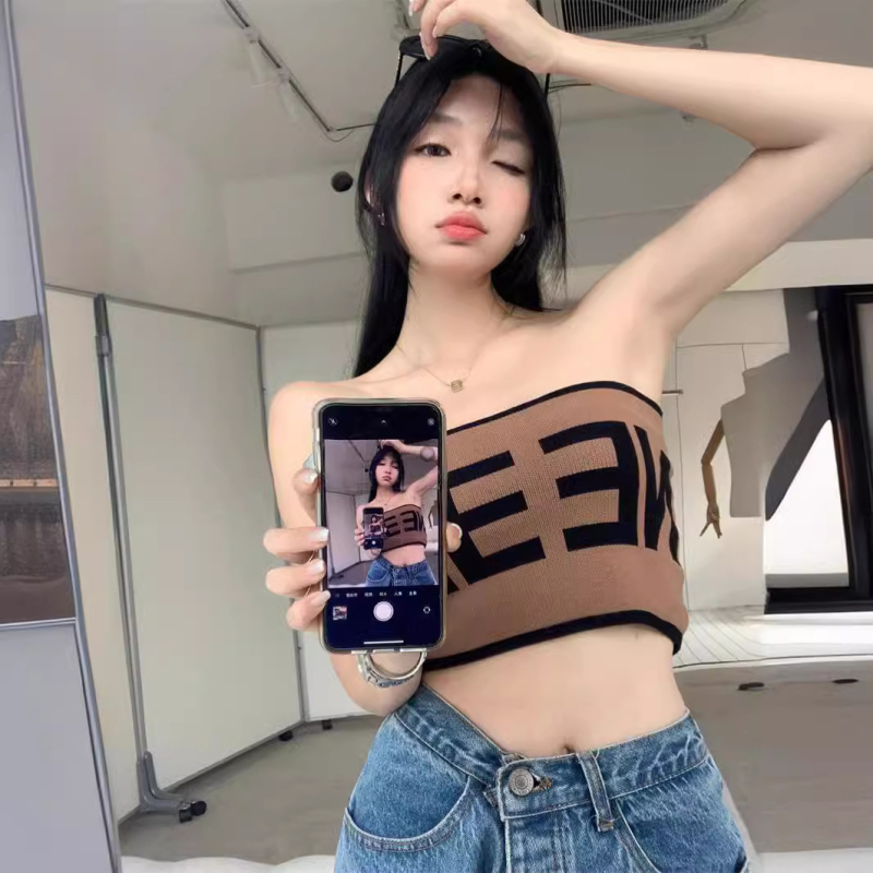 Američkog stila retro pleteni tube top s natpisom, ženski ljetni top bez rukava