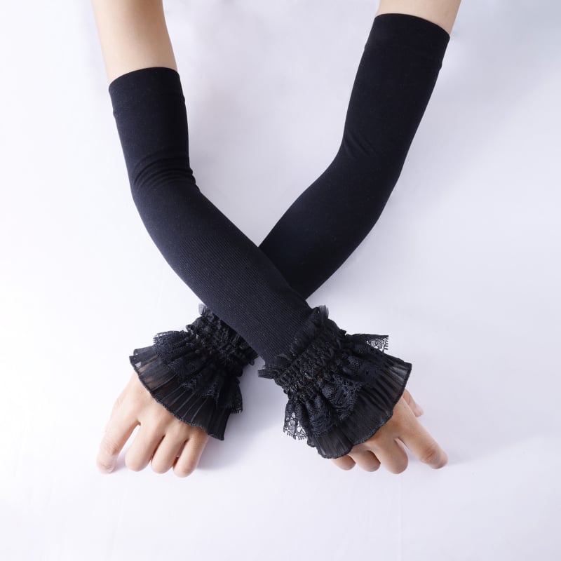 Дамски UV ръкави за слънце – Lace Ice Silk тромбетни дълги ръкави, нейлонова материя