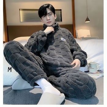 Muški pidžama set od Coral Fleece, topao flanel za jesen-zimu