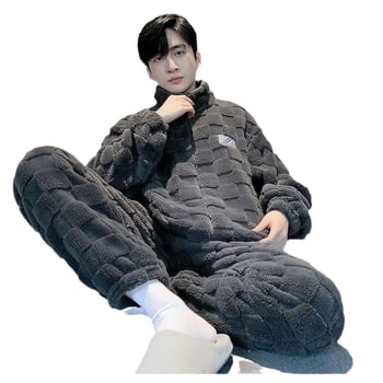 Muški pidžama set od Coral Fleece, topao flanel za jesen-zimu