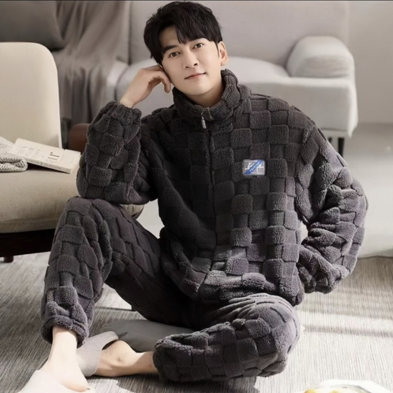 Muški pidžama set od Coral Fleece, topao flanel za jesen-zimu