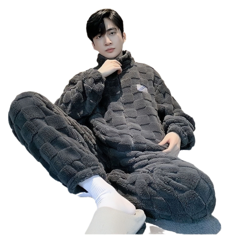 Muški pidžama set od Coral Fleece, topao flanel za jesen-zimu